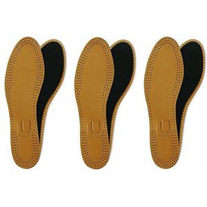 Lenzen 3 paar premium leren inlegzolen met actieve kool, beige, 37 EU