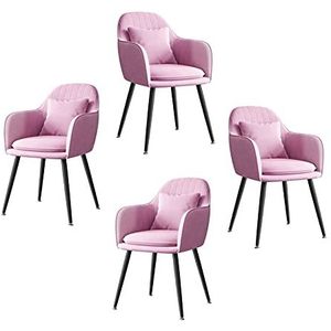 GEIRONV Zwarte metalen poten dining stoel Set van 4, met kussen fluwelen keukenstoel for woonkamer slaapkamer appartement lounge stoel Eetstoelen (Color : Purple)