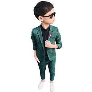 Jongens Wedding Suits Elegante Gentleman Pak Tweedelige Sets Zomer Outfits, Groen, 140 cm