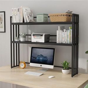 Boekenkast Boekenplank 2-laags Desktopboekenplank Metalen Boekenplanken Verstelbaar Bureaubladopbergrek Woonkamer Kantoor Opslagplank Opbergkast (Color : Black, Size : 115 * 26 * 90cm)