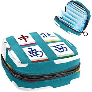 Servet Opbergtas Sanitair, Draagbaar Maandverband Opbergzakje, Mahjong China., Meerkleurig, 4.7x6.6x6.6 in/12x17x17 cm