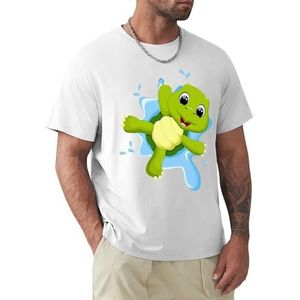 Heren T-shirt groen schildpad korte mouwen T-shirt ronde hals T-shirt voor mannen, Groene schildpad1, XL