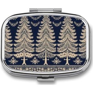Kerstboom Patroon Print Pillendoos Geneeskunde Pil Organizer Kleine Pil Case Reizen Pil Container Draagbare Pil Case voor Pocket 2 Compartiment Pillenhouder Pillendozen voor Reizen