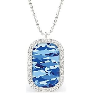 Blauwe Haaien Camouflage Nieuwigheid Ketting Gepersonaliseerde Ketting Print Patroon Hanger Met Ketting Zilver Goud Gift Voor Vrouwen Mannen