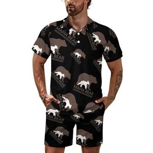 Mama Bear Music Poloshirt voor heren, set met korte mouwen, trainingspak, casual strandshirts, shorts, outfit, M