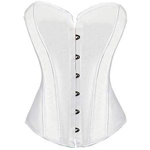 RHISLEO Vrouwen Satijn Effen Pure Zwarte Bustier Top Burlesque Baskische Shaper uitgebeend korset, Wit, 34