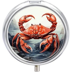 Rode Krab Zee Pillendoos 3 Compartiment Reizen Pillenorganisator met Spiegel Ontwerp Draagbare Pillendoos voor Pocket Of Portemonnee Ronde Geneeskunde Case Wekelijkse Medicijncontainer Houder voor