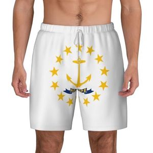 EdWal Rhode Island State Flag Print dubbellaags strandshort,Heren zwembroek sneldrogende zwemshorts boardshorts, Wit, XXL