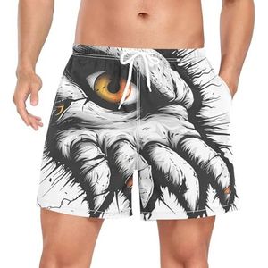 Cartoon Doodle Eagles Paw White Heren Zwembroek Shorts Sneldrogend met Zakken, Leuke mode, M