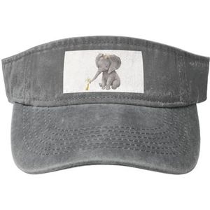 LAMAME Leuke olifant met krans en kleine eend bedrukte lege top honkbal zonnepet verstelbare sportpet, Grijs, 5-7