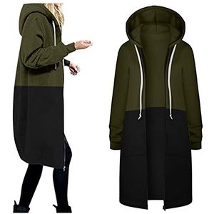 Vest Voor Vrouwen Met Rits Lange Vest Voor Vrouwen Met Zakken Vrouwen Kleurblok Trekkoord Hoodie Jas Dames Warm Rits Open Sweatshirt Mode Casual Uitloper Herfst Jas, legergroen, XL