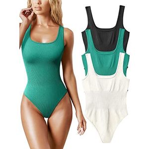Aideux 3-delige mouwloze dames bodysuits, vierkante hals shapewear tanktops en geribbeld afslankend bodysuit - sexy en naadloze bodysuit, L