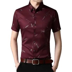 Dvbfufv Mannen Mode Korte Mouw Knoppen Pocket Shirt Mannelijke Casual Business Slim Shirt Tops, wijnrood, L