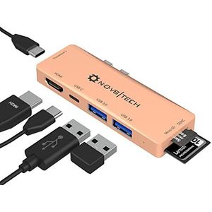 NOV8Tech USB C Hub HDMI Adapter 7-in-2 Mini Dongle voor Gold MacBook Air 2020 M1 2019 2018, Docking Station Dock, UHS II SD/Micro SD Reader, Thunderbolt 3 100W Power Delivery, USB C Data, 2X USB 3.0