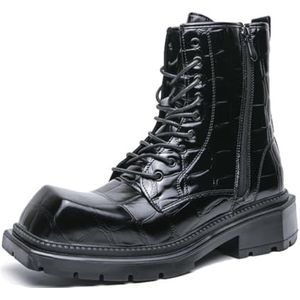 Sekiueo Heren Enkellaarsjes Met Vierkante Neus Rits Aan De Zijkant Cowboylaarzen Plateauzool Outdoor Motorschoenen,zwart,38 EU