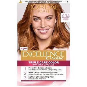 L'Oréal Paris Excellence Creme Coloration, 7.43 kopergoudblond, per stuk verpakt (1 x 1 stuks)