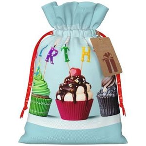 Kleurrijke Gelukkige Verjaardag Cupcakes Gedrukt Kerst Gift Bag,Herbruikbare Kerst Tas Voor Cadeaus,Xmas Gift Bag Met Hangende Kaart
