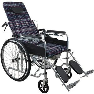 PP-Vic Opvouwbare Rolstoel Voor Volwassenen, Zelfrijdende Rolstoel Met Hoge Rugleuning En Half-Liggende Rugleuning, Verstelbare Beenbeschermers En Voetsteunen, 24-Inch Massieve Terreinbanden,Plaid