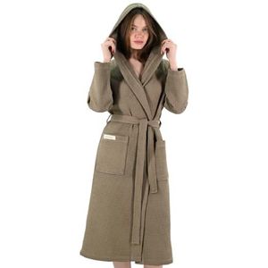 PandaHome Badjas met capuchon, 100% katoen, wafelstof, reisbadjas voor dames en heren, zacht, absorberend en licht, spa, badjassen, olijfgroen, S