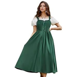 Middeleeuwse renaissance-jurk voor dames, Victoriaans kostuum met spaghettibandjes en korset, verstelbare schouderbanden, cottagecore-jurk met mouwloos voor LARP-kostuum, themafeest (diepgroen, M)