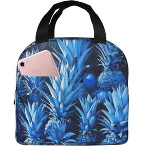 Blauwe Ananas Print Lunch Tas Geïsoleerde Lunch Box Tas Herbruikbare Tote Tas Voor Vrouwen Mannen Werk Kantoor Reizen