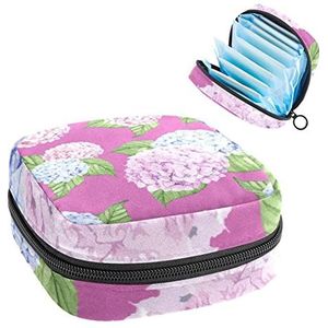 Periode Pouch Draagbare Tampon Opbergtas,Tampon Houder voor Portemonnee Vrouwelijke Product Organizer,Paars Roze Hortensia Bloem Liefde, Meerkleurig, 4.7x6.6x6.6 in/12x17x17 cm