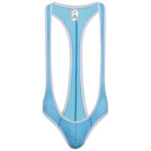 NewBull Bodysuit, sexy jockstrap, bretels, klassieke borat, Mankini, diepe V-hals, worstelen, singlet bodysuit, hemelsblauw, One size