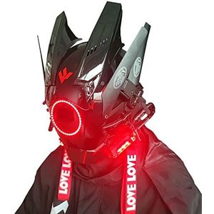 Punk masker helm cosplay voor mannen, futuristische punk techwear, Halloween cosplay fit muziekfestival (kleur: rood, maat: 30 x 19 cm)