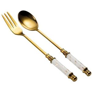 Soeplepel Roestvrijstalen Theelepels en Dessertvorkset, Dinerlepels met Kunstmarmeren Decoratieve Handvat Dessertlepels for Thuis, Keuken of Restaurant Dinerlepel(White)