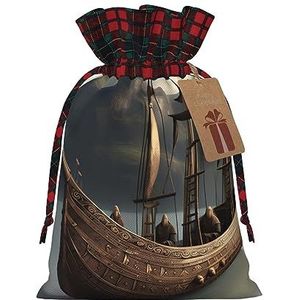 Nordic Piratenschip Herbruikbare Gift Bag - Trekkoord Kerst Gift Bag, Perfect Voor Feestelijke Seizoenen, Kunst & Craft Tas