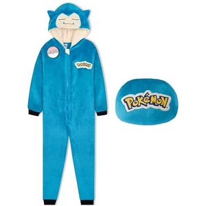 Pokemon Pyjama uit één stuk voor jongens, tieners, Gengar, Snorlax fleece jumpsuit, loungewear pyjama's met ritssluiting aan de voorkant, cadeaus voor jongens, Blauwe Snorlax, 7-8 jaar