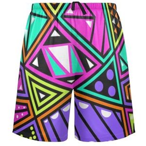 LI ZHI XIN Herenpyjamabroek, korte pyjamabroek, zomer casual shorts, elastische tailleband met trekkoord, rechte losse pasvorm met 2 zakken, S-XXL abstracte geometrische patronen, Meerkleurig, S