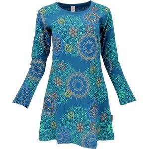GURU SHOP Geborduurde chique mini-jurk, tuniek met kleurrijke bloemen, voor dames, katoen, petrol, 40