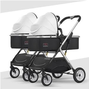 Tweelingkinderwagen Opvouwbare reiswagen Dubbel afneembare kinderwagen Individueel verstelbare luifel 0-36 maanden Witte kinderwagen naast elkaar Standaardbuggy's