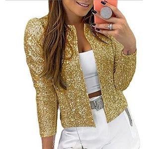 Bolero Dames,Dames Polyester Glanzende Pailletten Design Bolero Bolero'S Cropped Tops Lange Mouw Vest Open Voorzijde Doorzichtige Bolero'S Tops Schouderjack Mantel Avondfeest Cover Up Voor Jurken,Ye