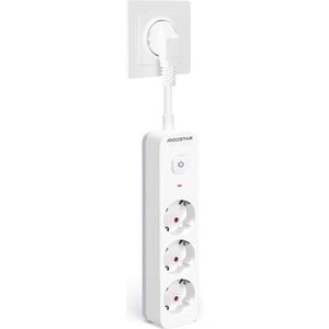 Aigostar Stekkerdoos, 3-voudig met schakelaar, meervoudig stopcontact met kinderbeveiliging, stekkeradapter met 0,05 m korte kabel, wit