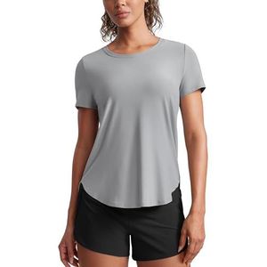 CRZ YOGA Cloudweight workouttops voor dames, lichtgewicht sportshirts met korte mouwen, T-shirts met zijsplit voor hardlopen in de sportschool Zilver grijs M