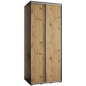 MEBLE KRYSPOL Cannes 1 Moderne Kledingkast met 2 Schuifdeuren met Bar, Planken - Opbergkast voor Slaapkamer, Woonkamer - 205,2x110x60 cm - Zwart Ambachtelijk Zilver