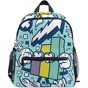 Schattige kunst cartoon blauwe kleine rugzak boekentas mini schoudertas voor 1-6 jaar reizen jongens meisjes kinderen met borstband clip fluitje