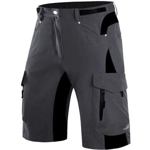 Wespornow Korte broek heren, cargo shorts met 6 zakken, werkbroek mannen, korte bermuda, wandelbroek, fietsbroek, chino, stretch, zomer, wandelshorts, MTB-broek(Donkergrijs,L)
