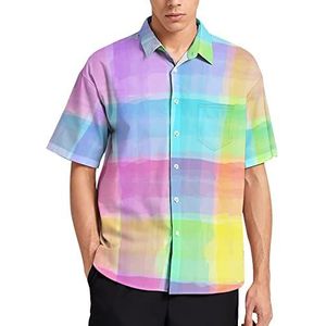 Aquarel Tartan Patroon Hawaiiaanse Shirt Voor Mannen Zomer Strand Casual Korte Mouw Button Down Shirts met Zak