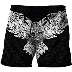 Unisex Viking Odin Tattoo Shorts - Noorse Mythologie Harajuku Street Summer Sneldrogende Ademende Shorts - Modieuze Hiphop 3D Digitaal Bedrukte Casual Shorts (Color : Odin E, Size : M)