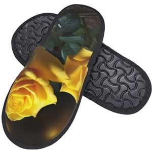 KHiry Schuimpantoffels voor heren en dames, mooie gele rozen, pluizige pantoffels, huis, winter, warme schoenen voor slaapkamer, buiten en binnen, Zwart, one size