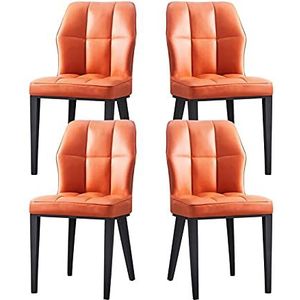 GEIRONV Set van 4 eetkamerstoelen, moderne koolstofstalen benen woonkamer slaapkamer hotel zij stoelen PU Lederen keukenstoelen Eetstoelen (Color : Orange)