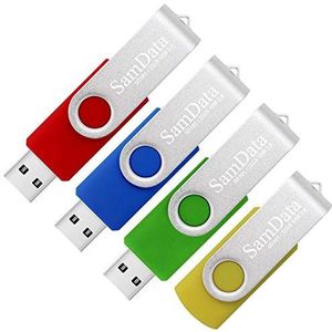 USB 2.0 flashdrive 32 GB, 4-pack SumDuta Thumb Drive Swivel Memory Stick Externe opslag (4 kleuren: blauw groen rood geel)