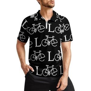 Liefde fiets fiets heren golfpoloshirts klassieke pasvorm korte mouw T-shirt bedrukt casual sportkleding top M