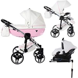 Junama kinderwagen combinatie kinderwagen premium buggy babyzitje + accessoires Isofix selecteerbaar Candy by Ferriley & Fitz Strawberry Gum 01 3in1 (inclusief autostoeltje)