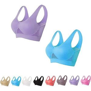 JOCCOS Ademende Cool Lift Up Air BH, Naadloze Draadloze Koeling Comfort Ademende BH met Verwijderbare Pads, Instant Lift Bra, Blauw+paars, 7XL