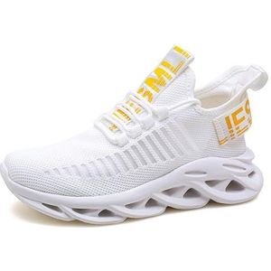 Blade-sneakers for heren, modieuze vlieggeweven mesh buitensportschoenen, lichtgewicht wandelschoenen, fitness-dempingsschoenen (Color : White, Size : 40 EU)