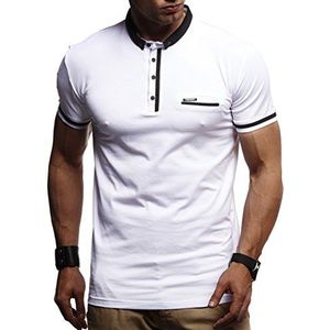 Leif Nelson Heren zomer t-shirt polo kraag slim fit katoenaandeel basic zwarte mannen poloshirts longsleeve-sweatshirt korte mouwen wit korte mouwen lang LN1280, wit, M